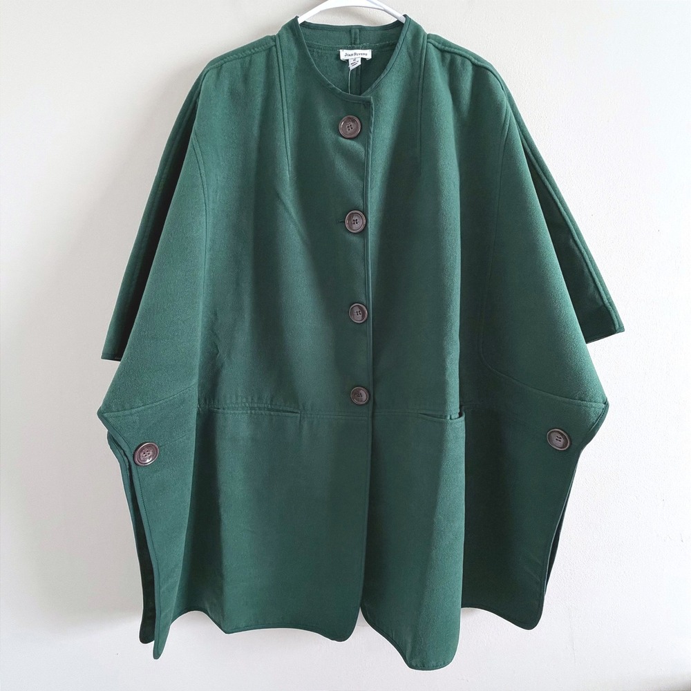 NWOT Joan Rivers Classics Collection Green Button Front Cape Poncho XL Coat